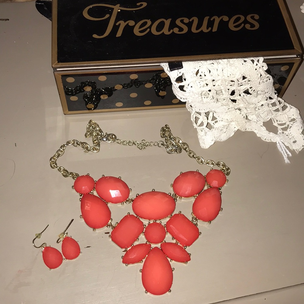 Coral Necklace & Earrings